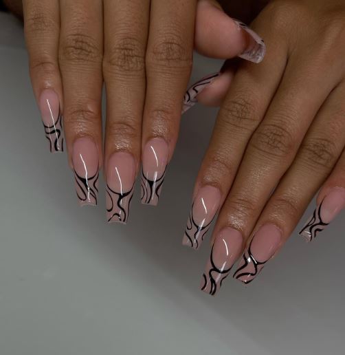 Beige and Black Nail Art