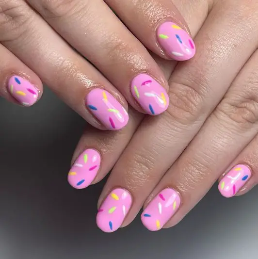 Birthday Sprinkles On Pink Nails