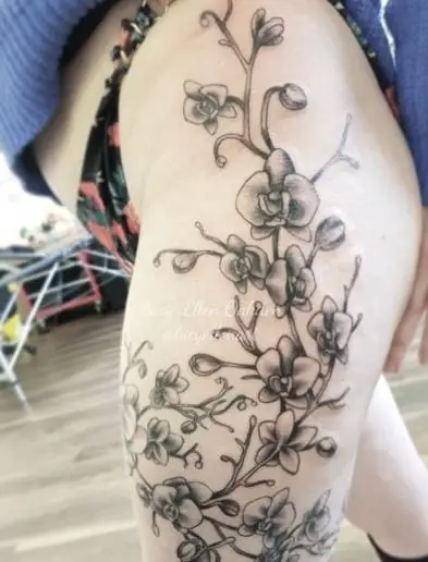 Black Orchid Floral Tattoo
