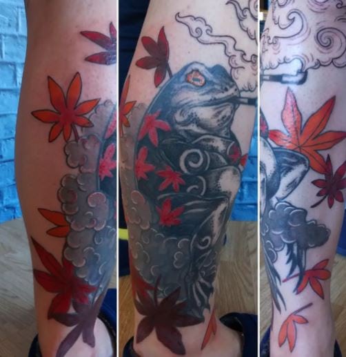 Smoking Frog, and Red Leaves Tattoo