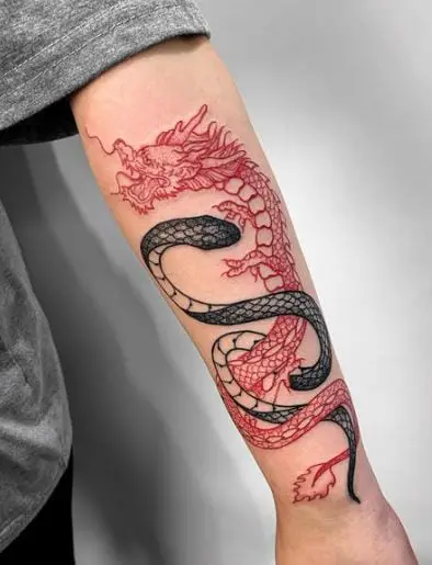 Black Snake and Red Dragon Hand Tattoo