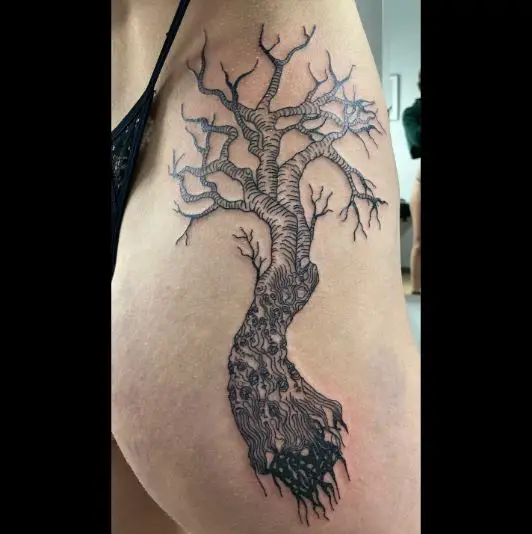 Black Tree with Roots Tattoo
