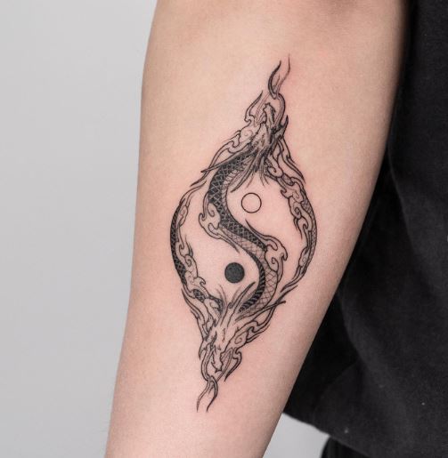 Black Yin Yang Dragon Hand Tattoo