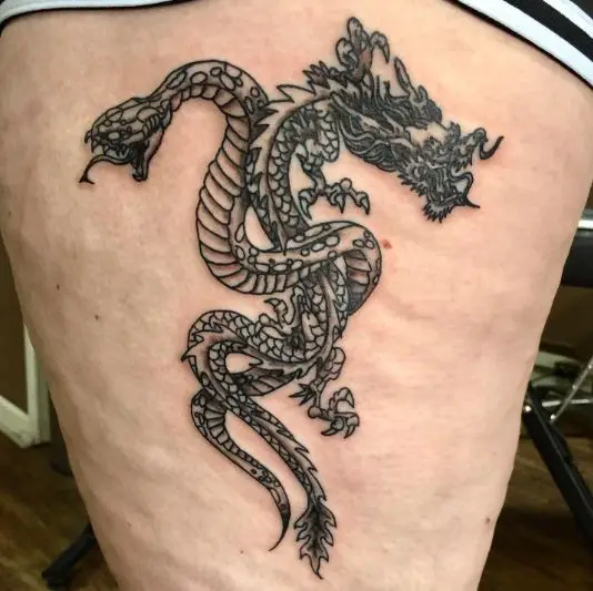 Black and Grey Snake and Dragon Tattoo