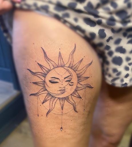 Black and Grey Sun Moon Tattoo