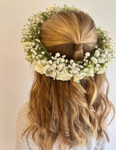 Mid-Length Wavy Hair with Floral Headband