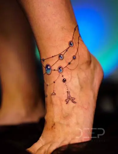 Blue Crystal Anklet Tattoo