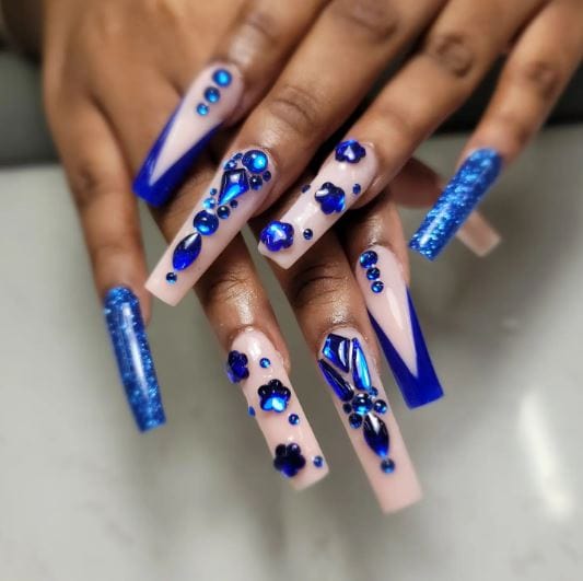 Blue Sparkling Nails