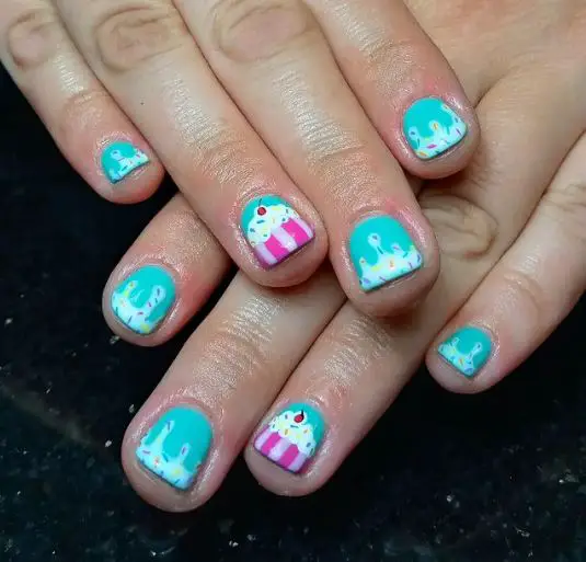 Cupcake Nail Art with Blue and Pink Sprinkles