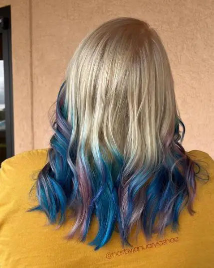 Blue and Slightly Pink Balayage for Blonde Hair