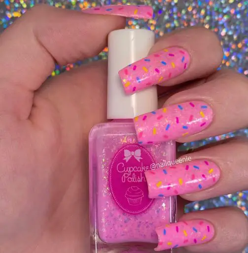 Bold Pink Sprinkle Nails