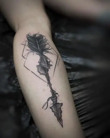 Bold Sketch Feather Arrow Tattoo
