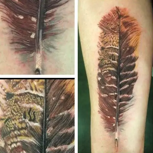 Brown Owl Feather Tattoo Piece