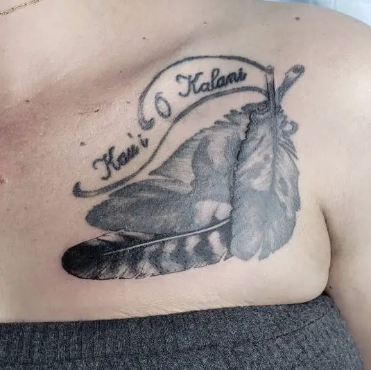 Bunch of Owl Feather with Letters Tattoo
