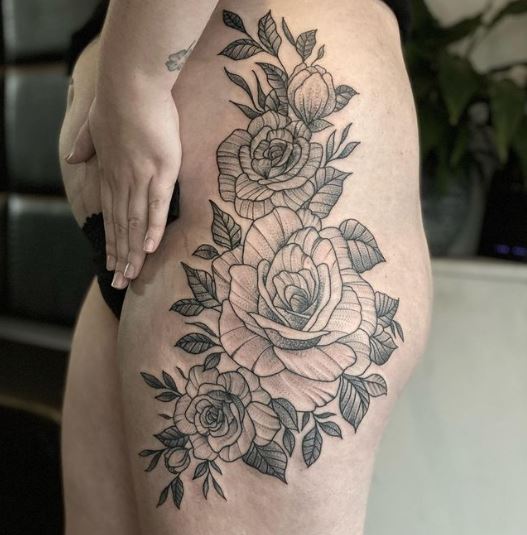 Roses Tattoo on the Thigh
