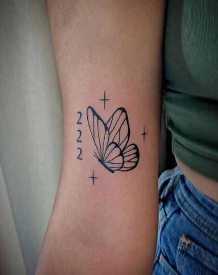 Butterfly with Sparkles and 222 Tattoo