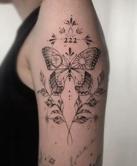 Butterfly with Plants 222 Tattoo