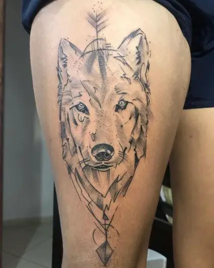 Calm Wolf Leg Tattoo