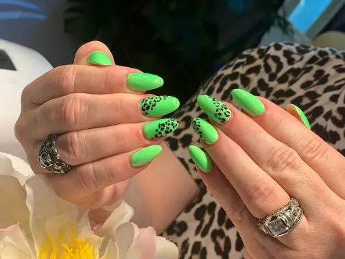 Cheetah Printed Neon Green Nails