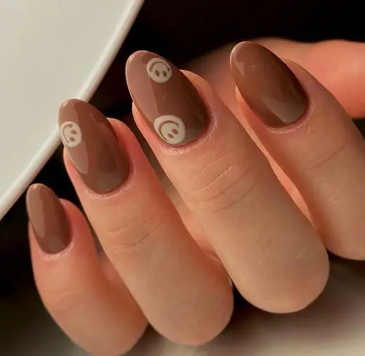 Chocolate Brown Happy Nails
