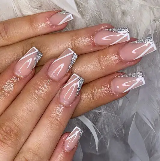 Clean Nude Nails with Silver Glitter