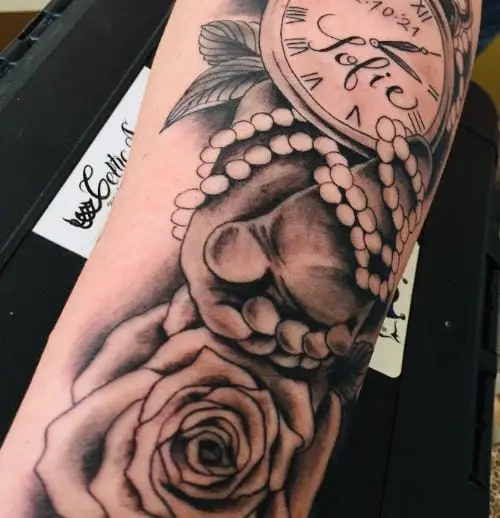 Clock Rose Tattoo with Name Sofie