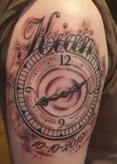 Clock with DOB and Name Tattoo