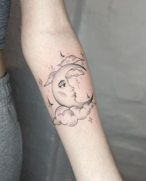 Moon With Cloud Tattoo