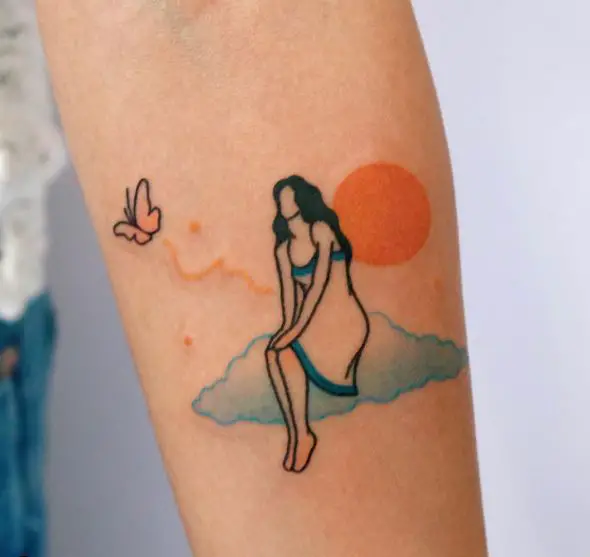 Woman on Cloud Forearm Tattoo