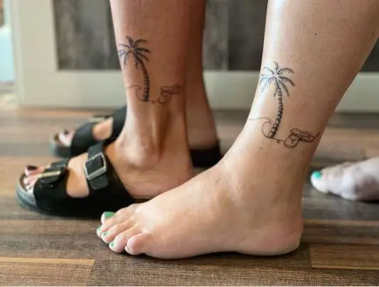 Matching Coconut Tree Ankle Tattoos