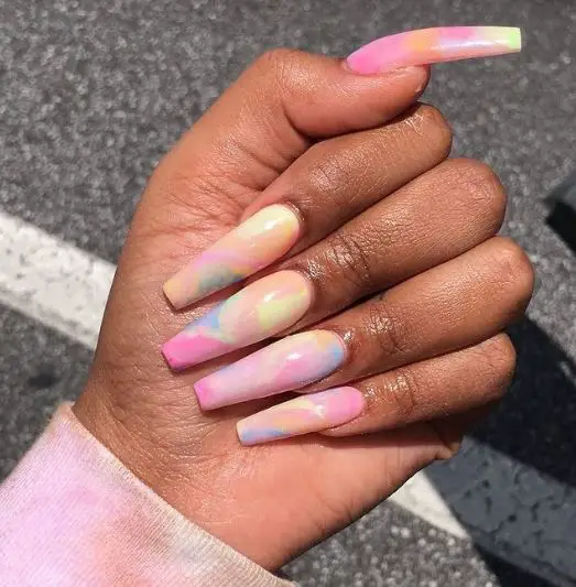 Coffin-Shaped Cotton Candy Nails