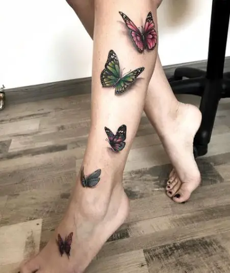 Realistic Butterflies Leg Tattoo