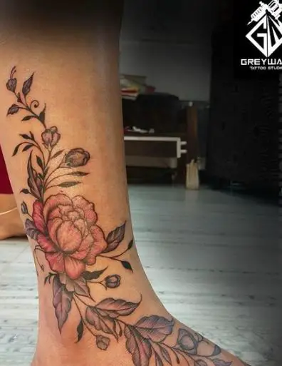 Colored Rose Leg Tattoo