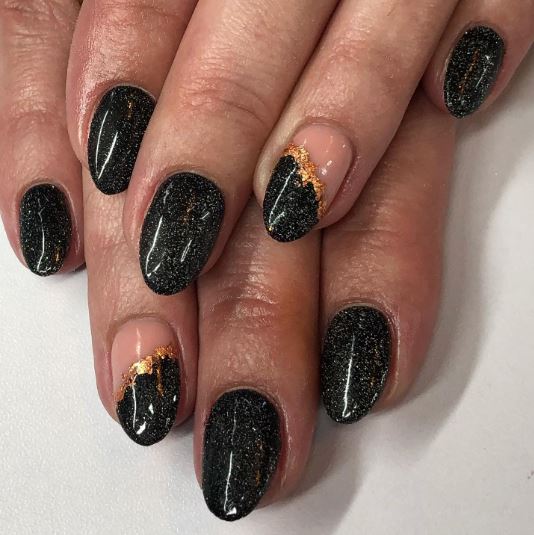 Short Coffin Nails with Copper Leaf 