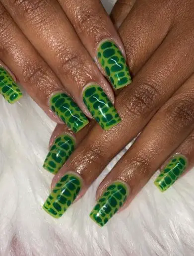 Crocodile Prints On Neon Green Nails
