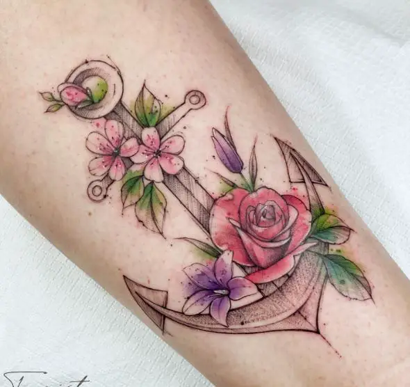 Rose on Anchor Tattoo
