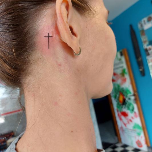 Cross Tattoo Behind Ears