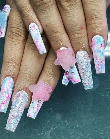 Crystal Cotton Candy Nails