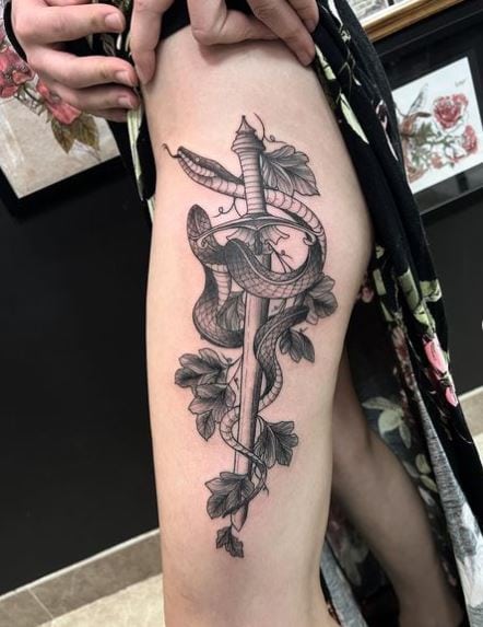 Snake Around Dagger Tattoo