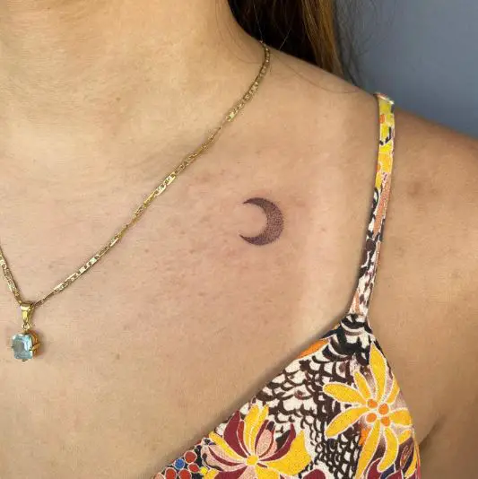Delicate Moon Tattoo On Chest