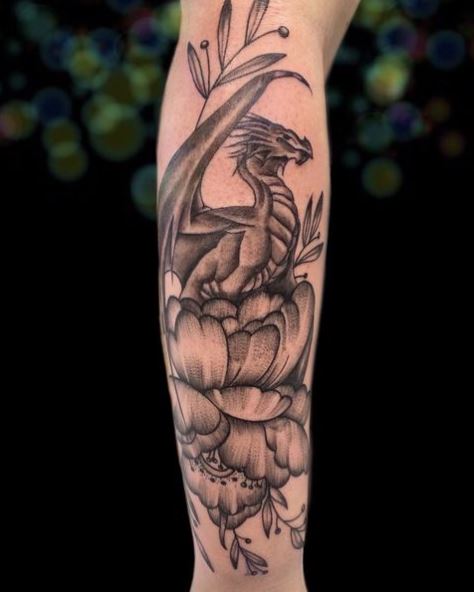 Dragon on Flower Tattoo