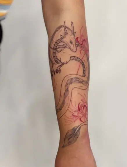 Haku Dragon and Spider Lilies Tattoo