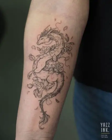 Dragon With Cherry Blossoms Tattoo