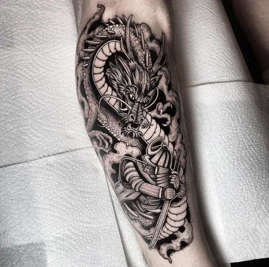 Dragon battle tattoo piece