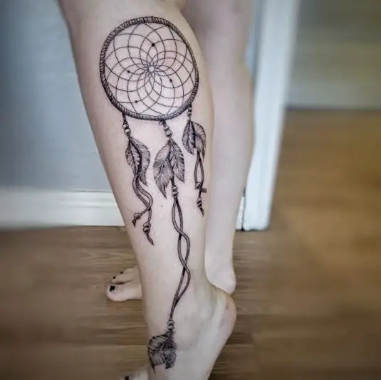 Dream Catcher Leg Piece Tattoo