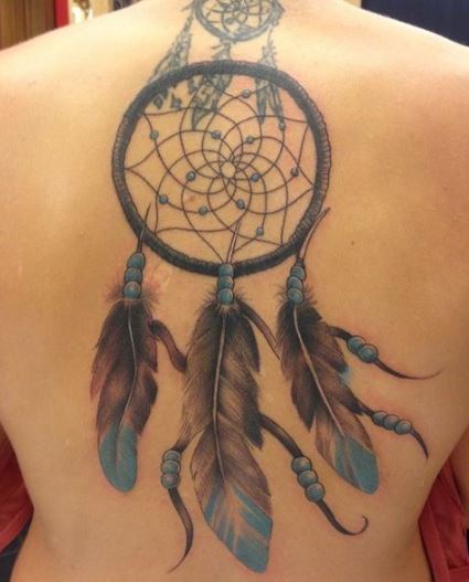 Dream Catcher with Beaded Feathers Tattoo