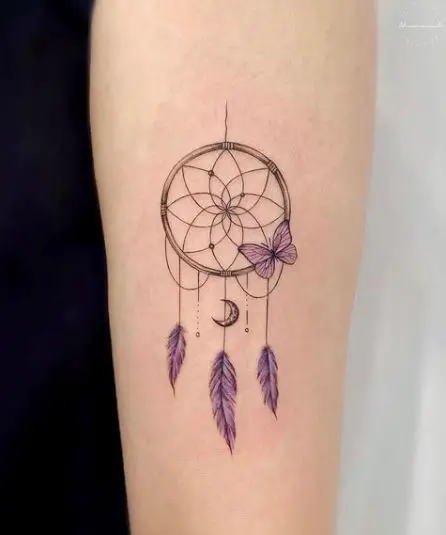 Dream Catcher with Feathers and Butterfly Tattoo