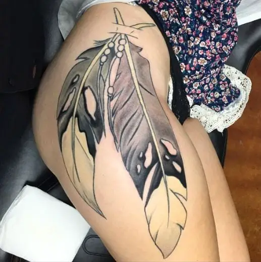 Eagle Feather Thigh Tattoo