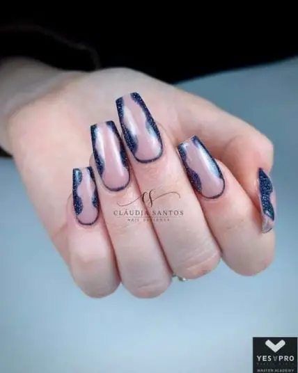 Elegant Black Glitter Nails