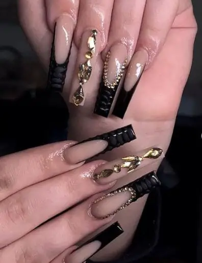 Extra Long French Nails with Crocodile Tips